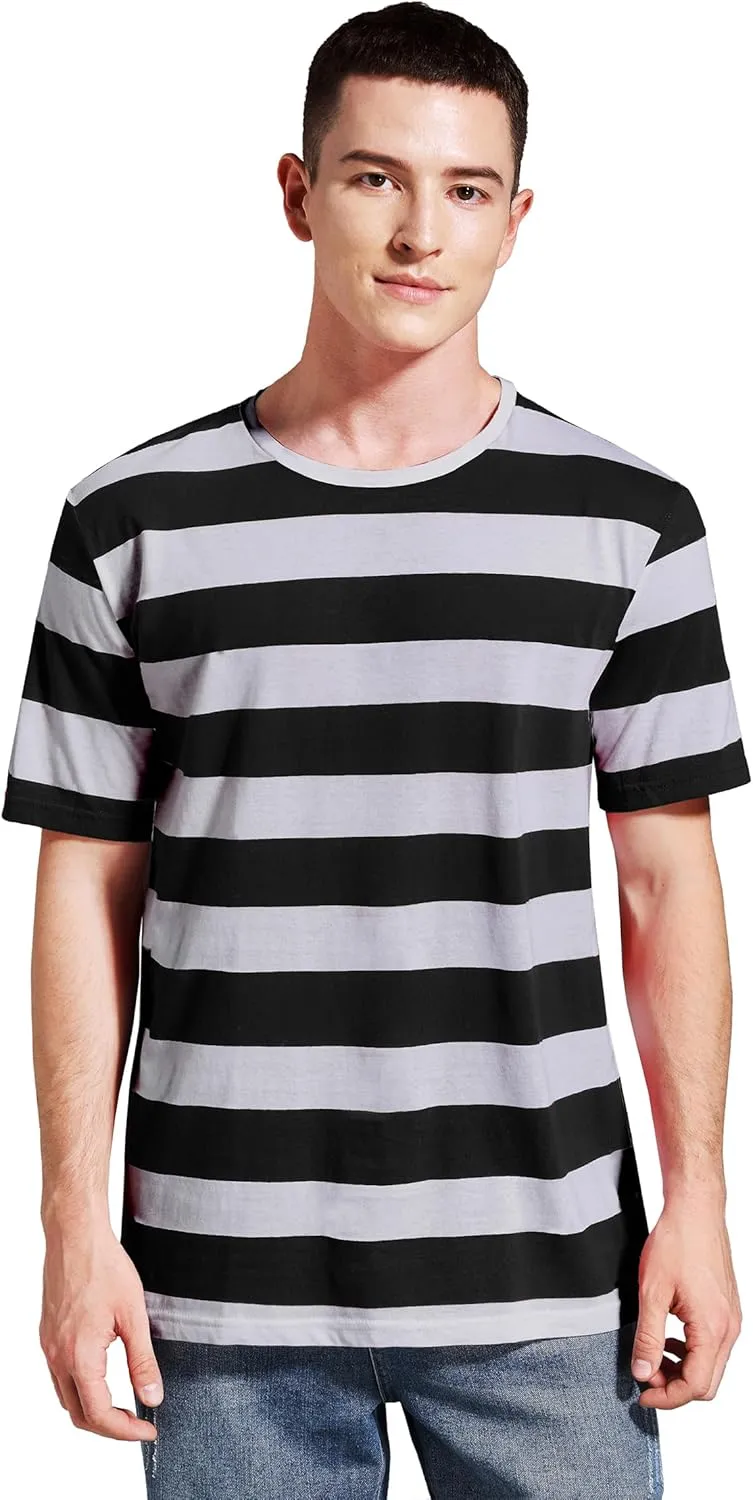 Striped Shirt Men Wide Stripes T Shirts Short Sleeve Crewneck Tee Basic Casual Tshirt
