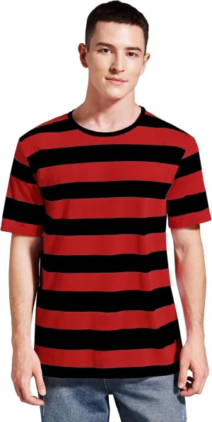 Striped Shirt Men Wide Stripes T Shirts Short Sleeve Crewneck Tee Basic Casual Tshirt