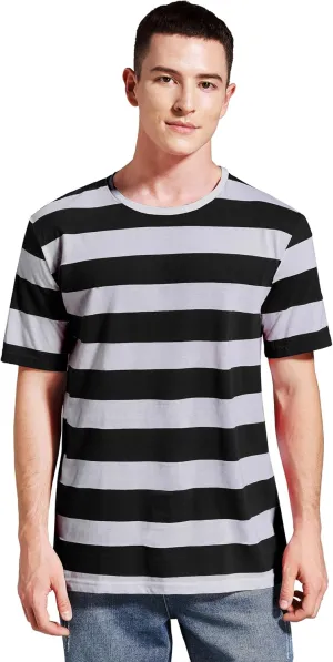 Striped Shirt Men Wide Stripes T Shirts Short Sleeve Crewneck Tee Basic Casual Tshirt