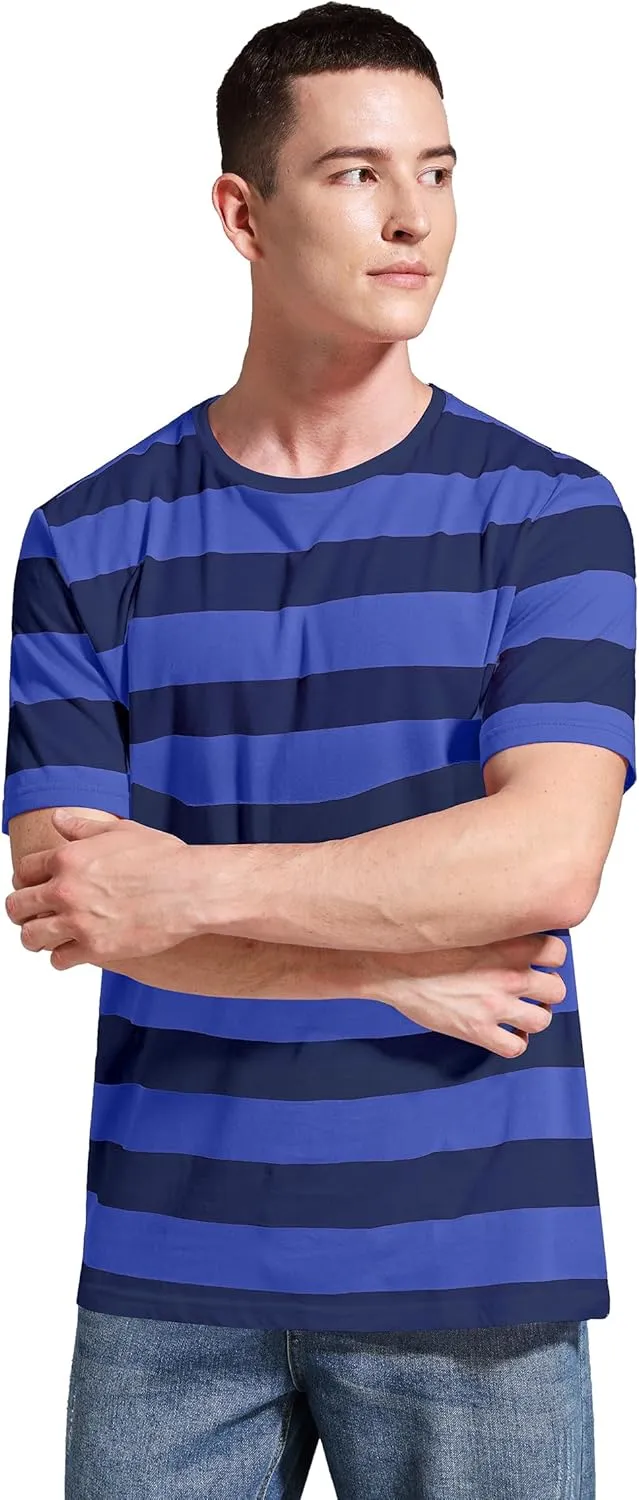 Striped Shirt Men Wide Stripes T Shirts Short Sleeve Crewneck Tee Basic Casual Tshirt