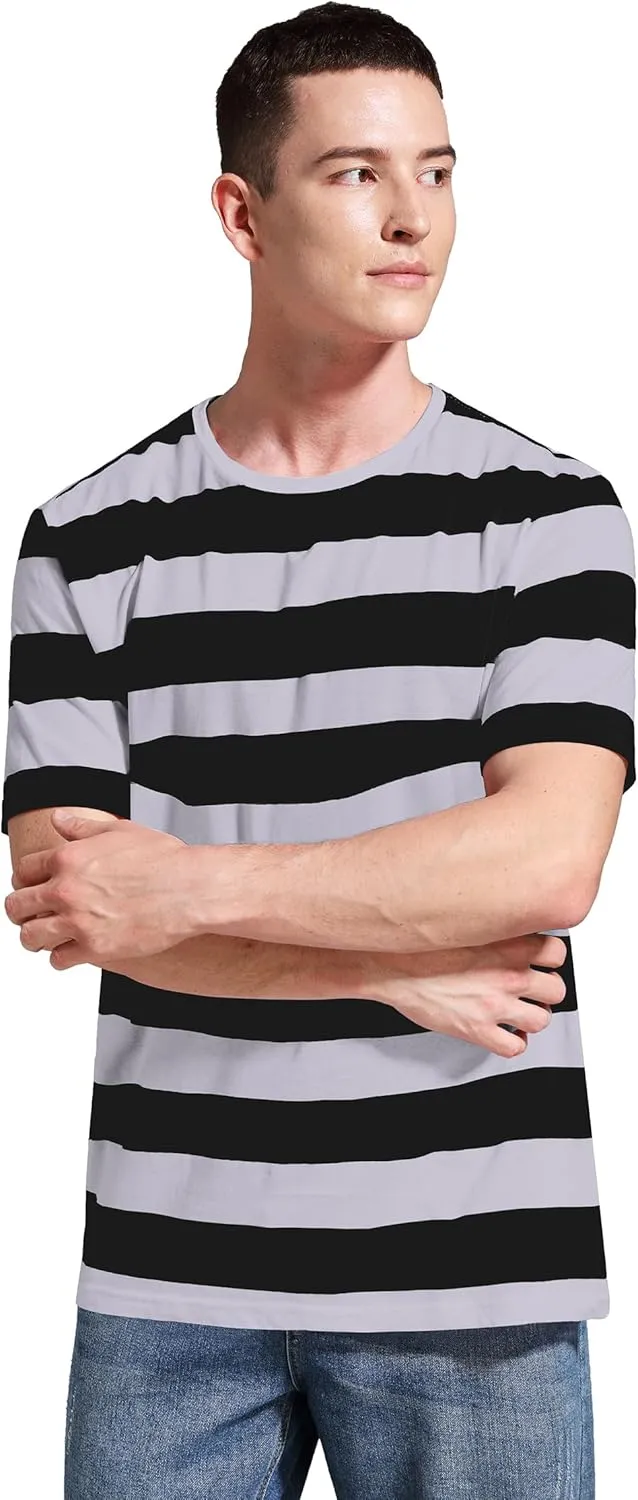 Striped Shirt Men Wide Stripes T Shirts Short Sleeve Crewneck Tee Basic Casual Tshirt