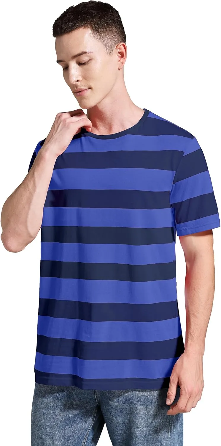Striped Shirt Men Wide Stripes T Shirts Short Sleeve Crewneck Tee Basic Casual Tshirt