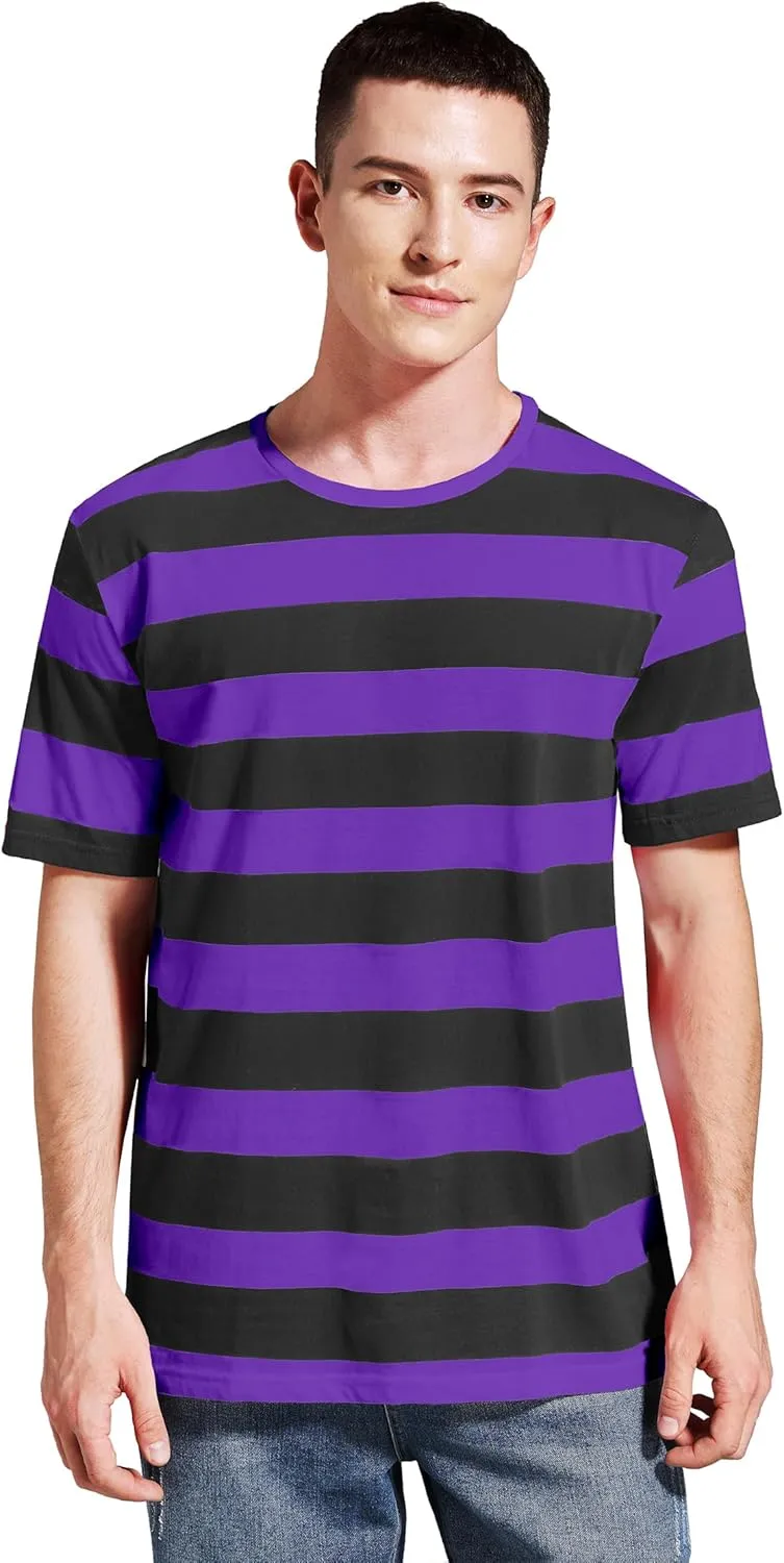 Striped Shirt Men Wide Stripes T Shirts Short Sleeve Crewneck Tee Basic Casual Tshirt