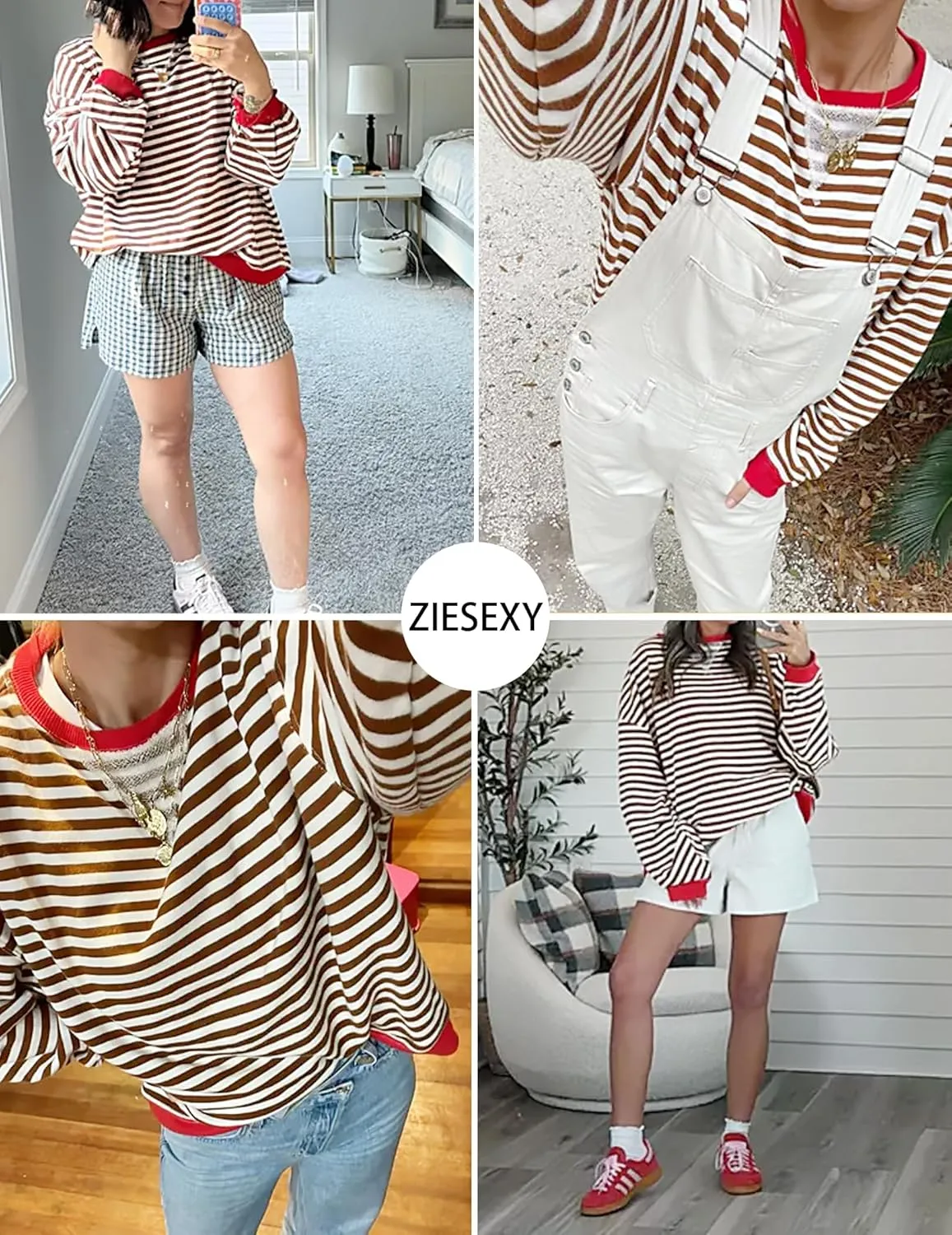Striped Shirt Women Oversized Sweatshirt Color Block Long Sleeve Crew Neck Sweatshirt Loose Pullover Shirt Top