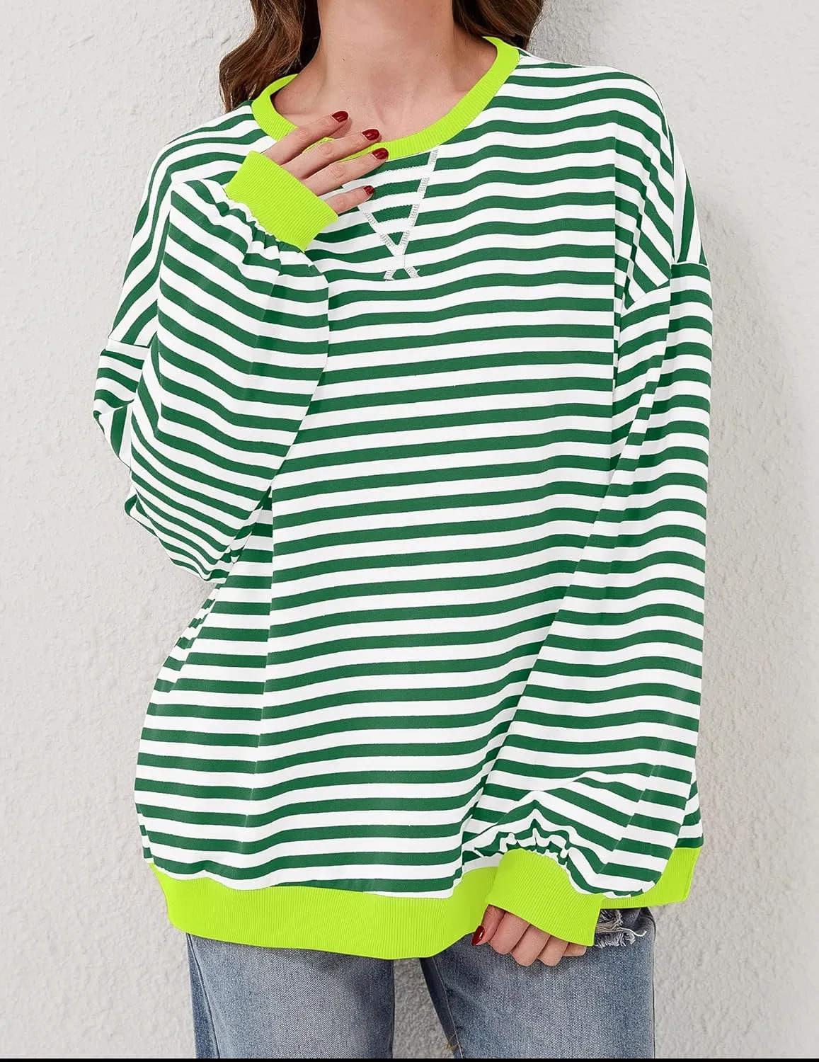Striped Shirt Women Oversized Sweatshirt Color Block Long Sleeve Crew Neck Sweatshirt Loose Pullover Shirt Top