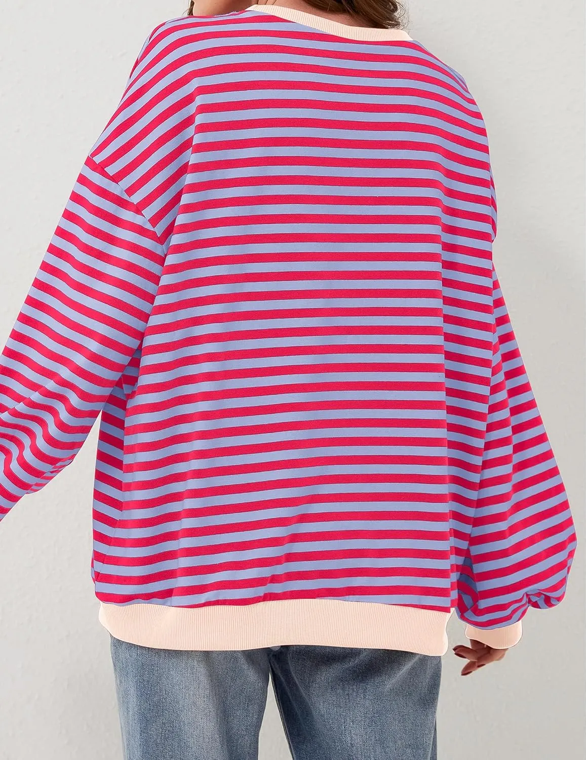 Striped Shirt Women Oversized Sweatshirt Color Block Long Sleeve Crew Neck Sweatshirt Loose Pullover Shirt Top