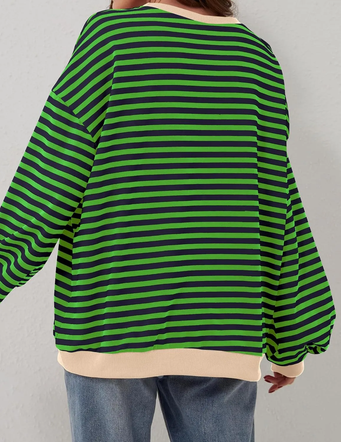 Striped Shirt Women Oversized Sweatshirt Color Block Long Sleeve Crew Neck Sweatshirt Loose Pullover Shirt Top