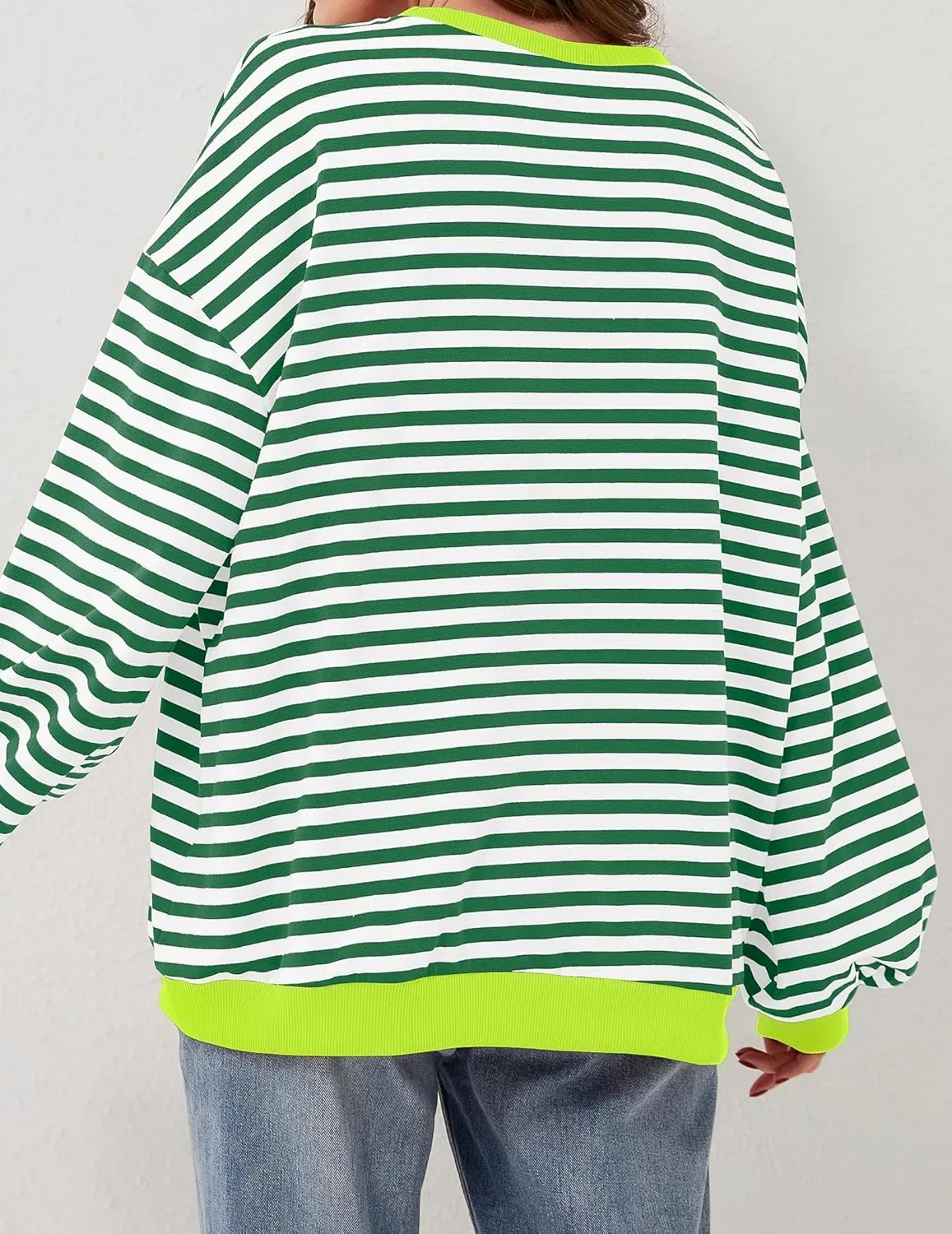 Striped Shirt Women Oversized Sweatshirt Color Block Long Sleeve Crew Neck Sweatshirt Loose Pullover Shirt Top