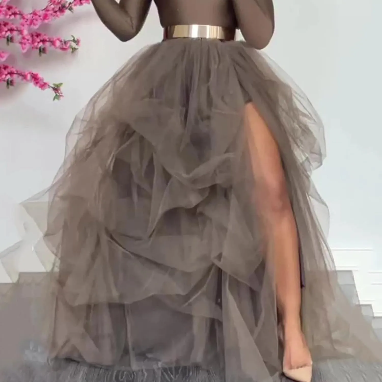 Summer Skirt for Women Party Dance Trendy Sheer Loose Fit High Elastic Waist Ruffle Hem Long Mesh Skirts Dress Clubwear