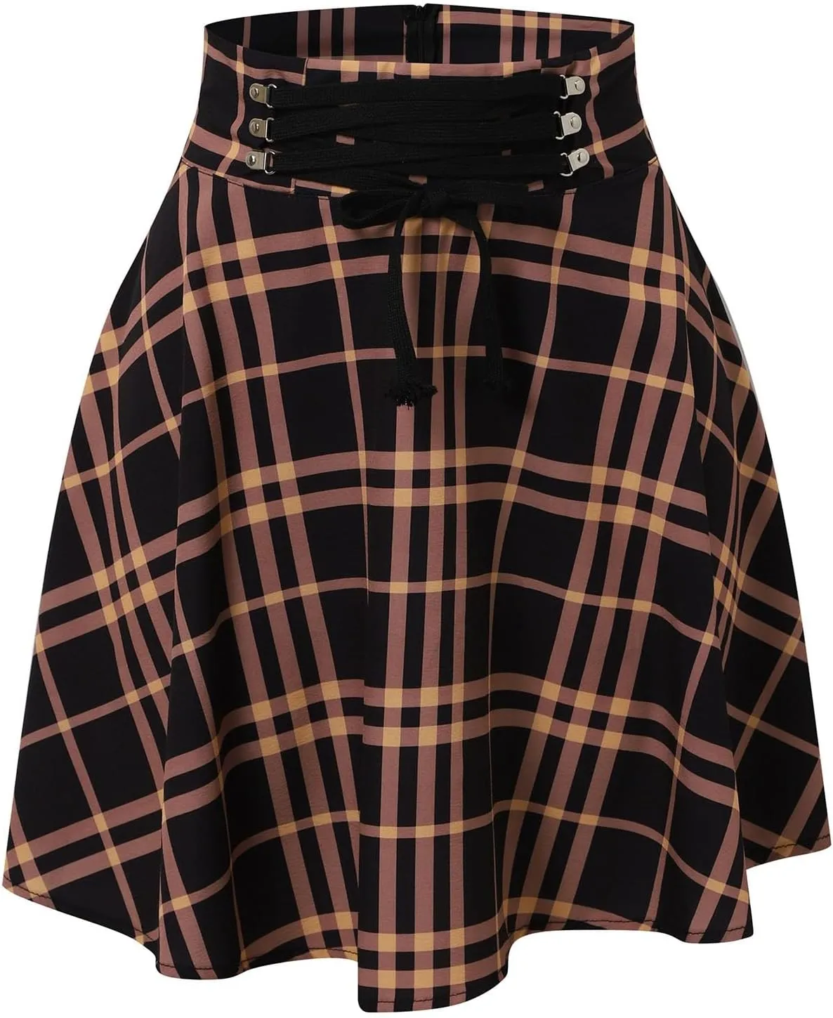 Summer Skirt for Women Trendy Plaid Tummy Control High Waist Back Zipper A-Line Pleated Maxi Short Skirts for Girls