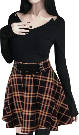 Summer Skirt for Women Trendy Plaid Tummy Control High Waist Back Zipper A-Line Pleated Maxi Short Skirts for Girls