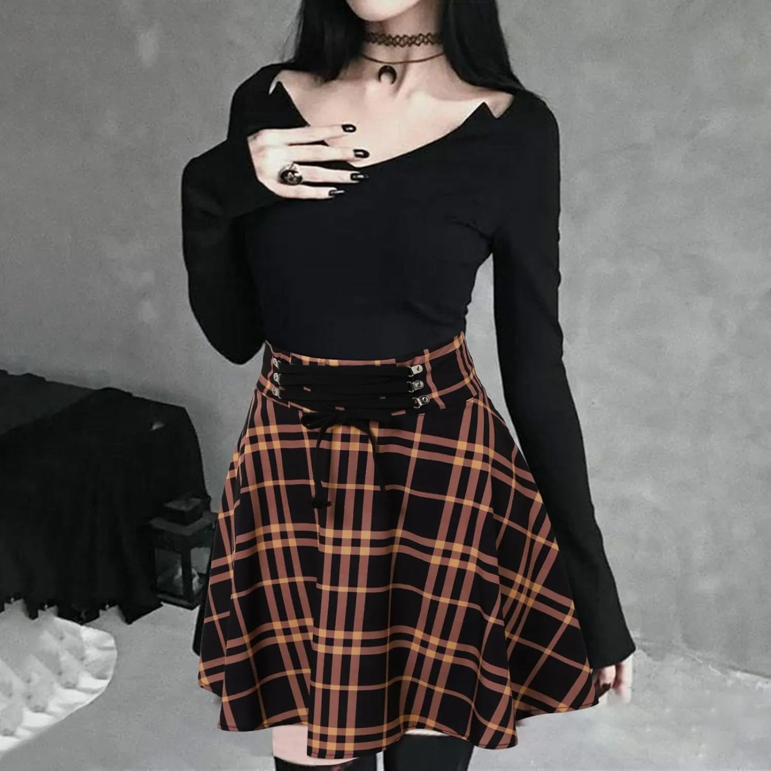 Summer Skirt for Women Trendy Plaid Tummy Control High Waist Back Zipper A-Line Pleated Maxi Short Skirts for Girls