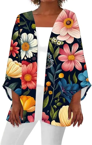 Sunflower Kimono for Women Kimono Cardigans Casual Summer Fall Tops Cover up Open Front Floral Print Resort Wear