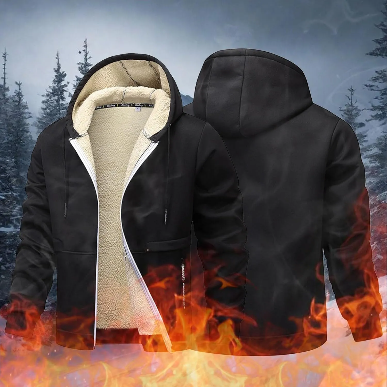 SUWBMHWE Fleece Lined Jackets for Men Winter Coats Zip Up Hoodies Sweatshirts Warm Sherpa Cardigan Sweater with Pocket