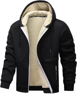 SUWBMHWE Fleece Lined Jackets for Men Winter Coats Zip Up Hoodies Sweatshirts Warm Sherpa Cardigan Sweater with Pocket