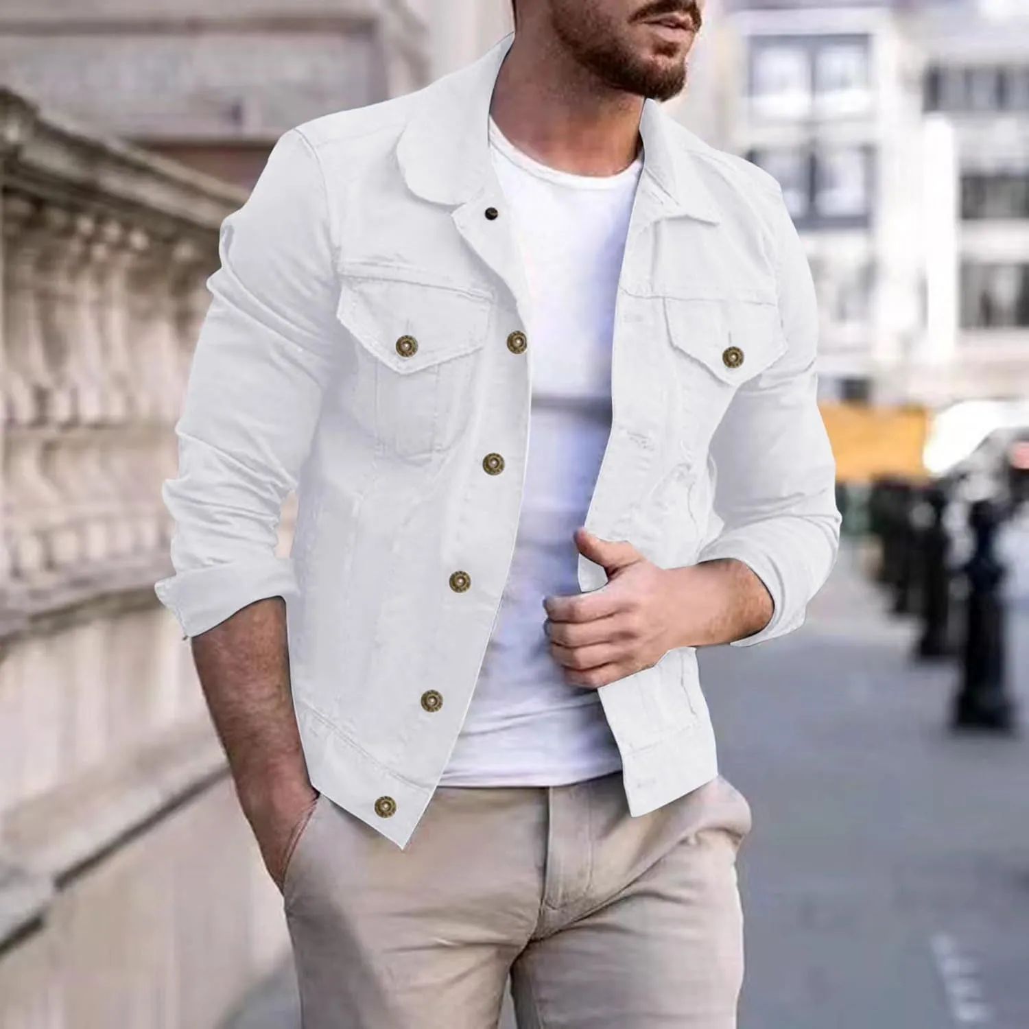 SUWBMHWE Men's Casual Classic Denim Jacket Military Jackets Slim Fit Fashion Jean Coat Button Down Cowboy Coats