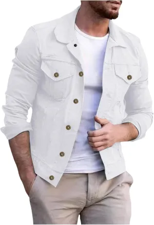 SUWBMHWE Men's Casual Classic Denim Jacket Military Jackets Slim Fit Fashion Jean Coat Button Down Cowboy Coats