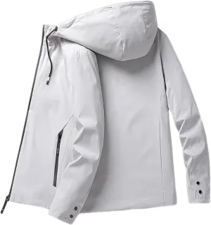 SUWBMHWE Mens Lightweight Hooded Softshell Waterproof Rain Jacket Breathable Raincoat Shell for Outdoor Mountain Hiking