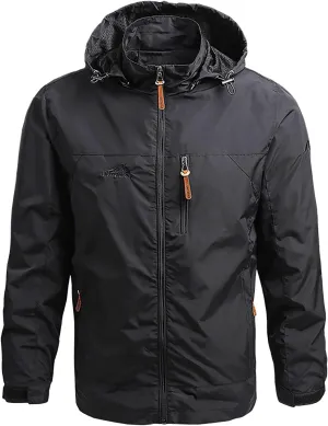 SUWBMHWE Men’s Tactical Jacket Lightweight Waterproof Windproof Jacket Hooded Zipper Windbreaker Hiking Running Coat