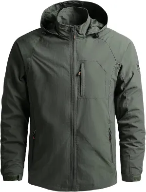 SUWBMHWE Men’s Tactical Jacket Lightweight Waterproof Windproof Jacket Hooded Zipper Windbreaker Hiking Running Coat