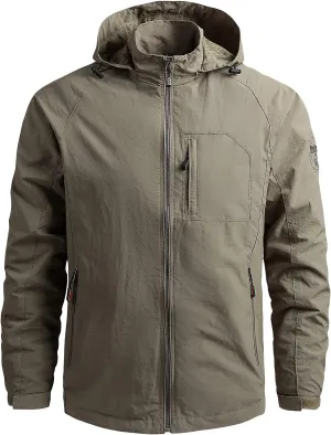 SUWBMHWE Men’s Tactical Jacket Lightweight Waterproof Windproof Jacket Hooded Zipper Windbreaker Hiking Running Coat