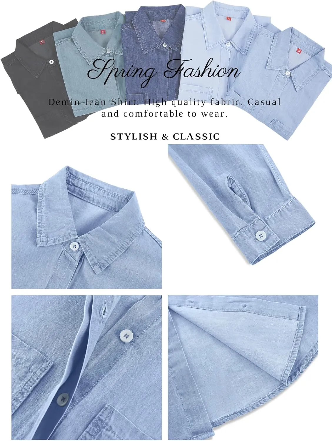 SySea Women's Button Down Denim Shirt Casual Collared Long Sleeve Pocket Blouses