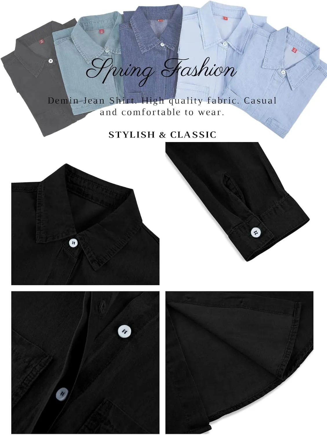 SySea Women's Button Down Denim Shirt Casual Collared Long Sleeve Pocket Blouses