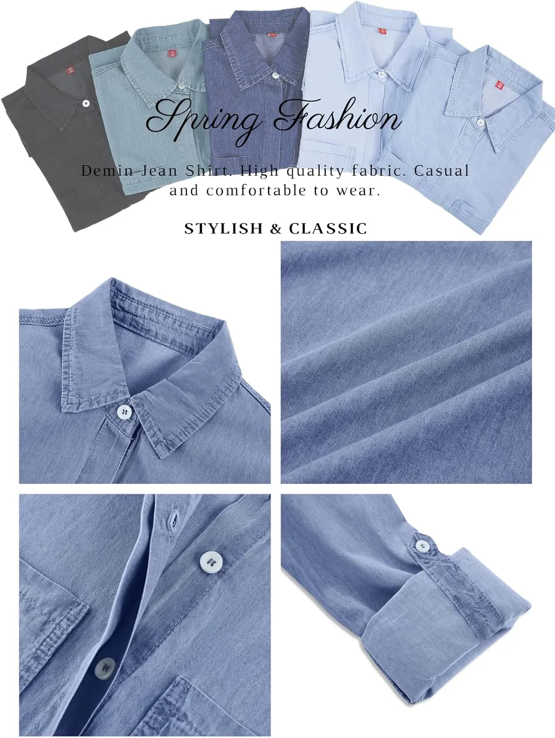 SySea Women's Button Down Denim Shirt Casual Collared Long Sleeve Pocket Blouses