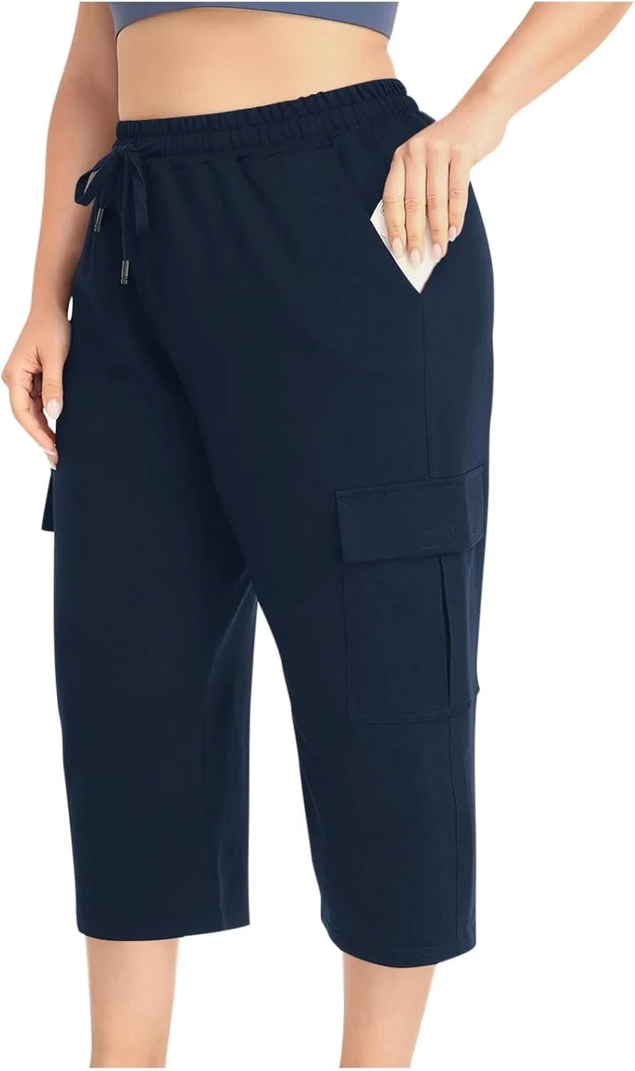 TANGNADE Plus Size Capri Pants for Women Casual Summer Wide Leg Short Jogger Sweatpants Drawstring Cropped Trouser Leggings