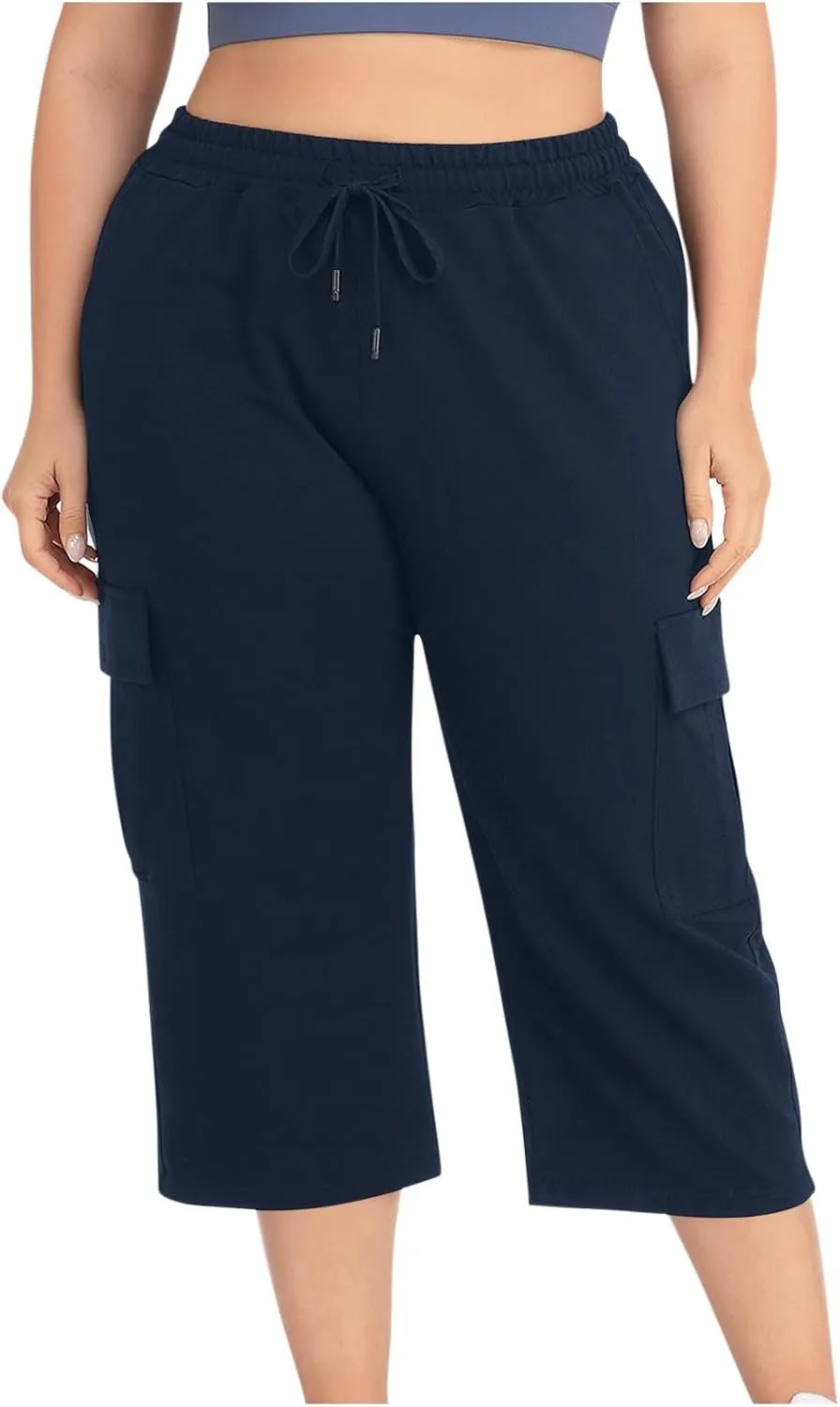 TANGNADE Plus Size Capri Pants for Women Casual Summer Wide Leg Short Jogger Sweatpants Drawstring Cropped Trouser Leggings