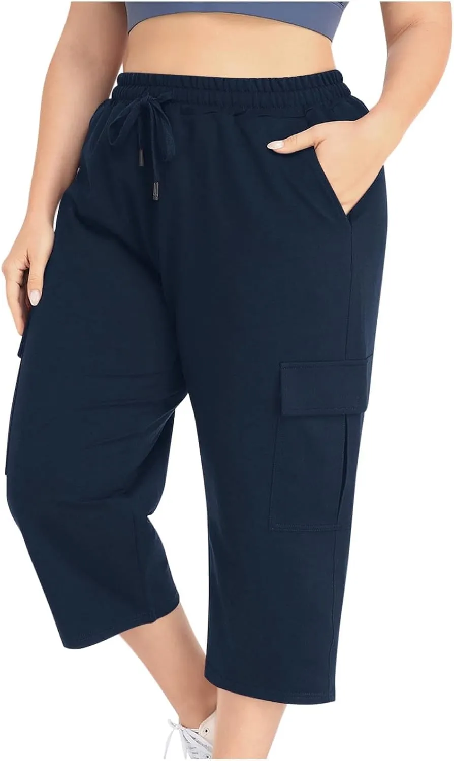 TANGNADE Plus Size Capri Pants for Women Casual Summer Wide Leg Short Jogger Sweatpants Drawstring Cropped Trouser Leggings