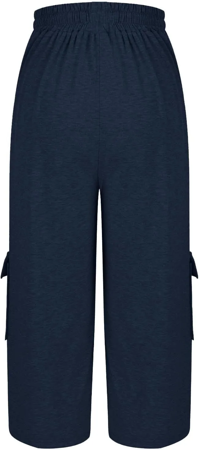 TANGNADE Plus Size Capri Pants for Women Casual Summer Wide Leg Short Jogger Sweatpants Drawstring Cropped Trouser Leggings