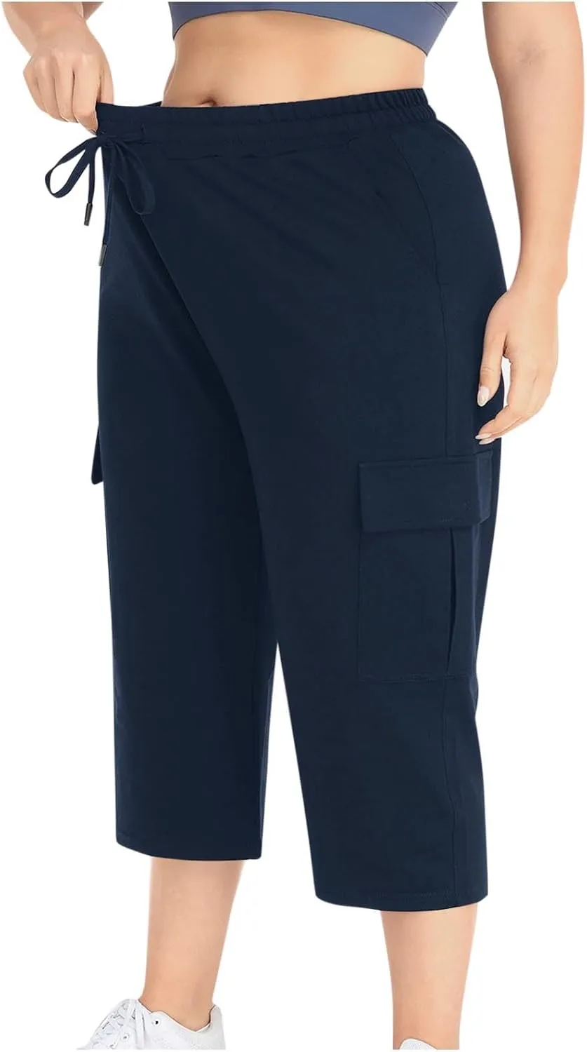 TANGNADE Plus Size Capri Pants for Women Casual Summer Wide Leg Short Jogger Sweatpants Drawstring Cropped Trouser Leggings