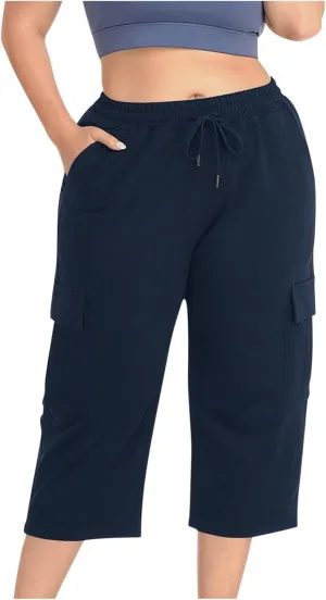 TANGNADE Plus Size Capri Pants for Women Casual Summer Wide Leg Short Jogger Sweatpants Drawstring Cropped Trouser Leggings