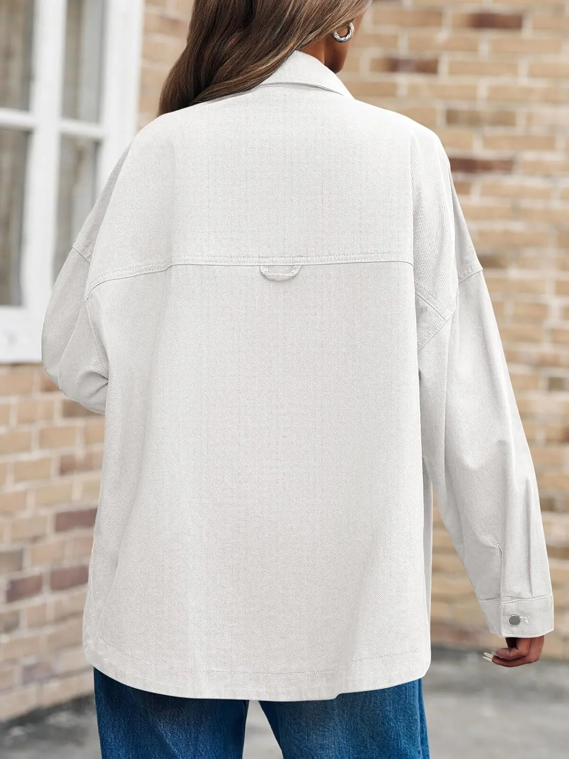 Tankaneo Womens Oversized Denim Shirt Jacket Button Down Long Sleeve Fall Casual Jean Shackets
