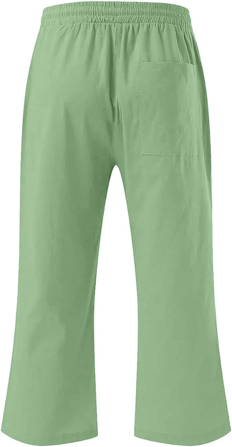 Teen Girls Cotton Linen Capri Pants Kids Summer Cropped Preppy Lounge Pant Cozy Lightweight Drawstring Baggy Trousers