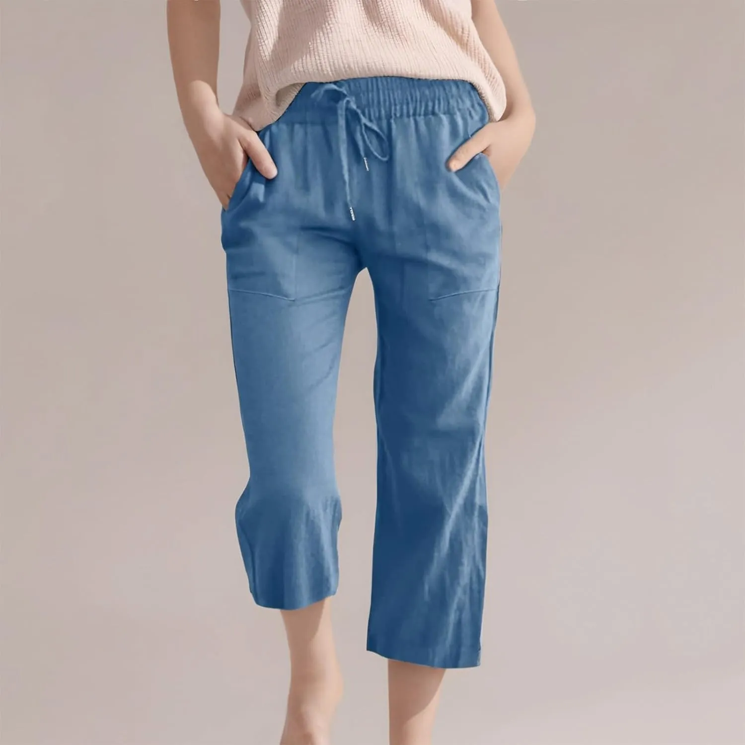 Teen Girls Cotton Linen Capri Pants Kids Summer Cropped Preppy Lounge Pant Cozy Lightweight Drawstring Baggy Trousers