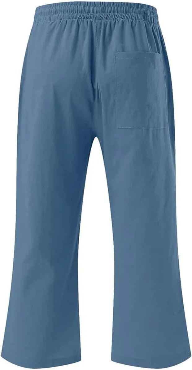 Teen Girls Cotton Linen Capri Pants Kids Summer Cropped Preppy Lounge Pant Cozy Lightweight Drawstring Baggy Trousers