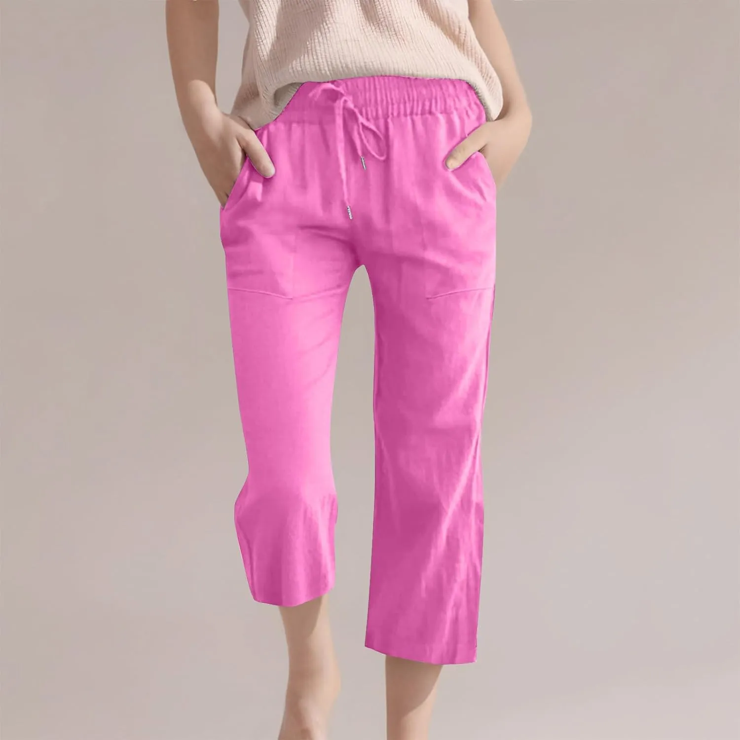 Teen Girls Cotton Linen Capri Pants Kids Summer Cropped Preppy Lounge Pant Cozy Lightweight Drawstring Baggy Trousers