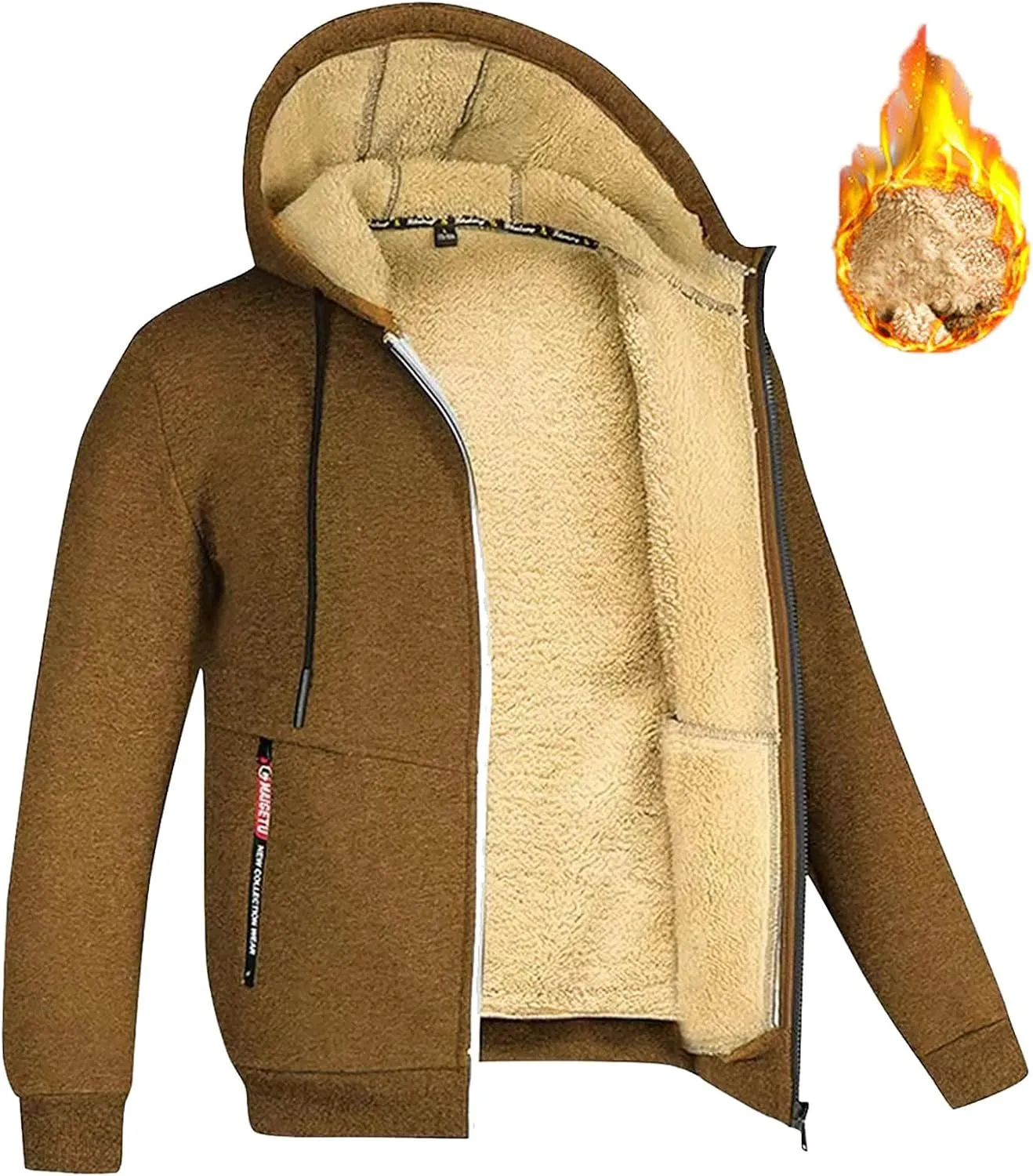 Thermal Jacket, Men'S Fleece Sherpa Jacket Fleece Lined Soft Cardigan Winter Coats Full Zip Hooded Jackets