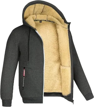 Thermal Jacket, Men'S Fleece Sherpa Jacket Fleece Lined Soft Cardigan Winter Coats Full Zip Hooded Jackets