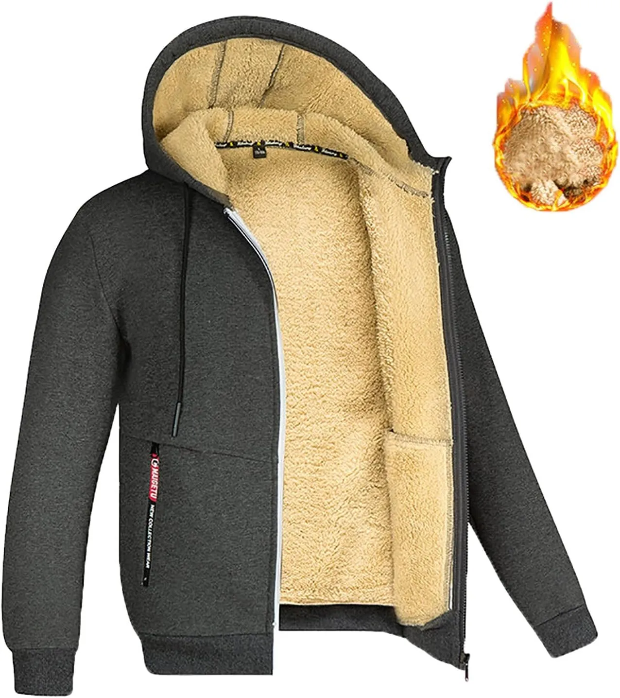 Thermal Jacket, Men'S Fleece Sherpa Jacket Fleece Lined Soft Cardigan Winter Coats Full Zip Hooded Jackets