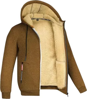 Thermal Jacket, Men'S Fleece Sherpa Jacket Fleece Lined Soft Cardigan Winter Coats Full Zip Hooded Jackets