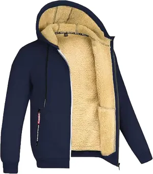 Thermal Jacket, Men'S Fleece Sherpa Jacket Fleece Lined Soft Cardigan Winter Coats Full Zip Hooded Jackets