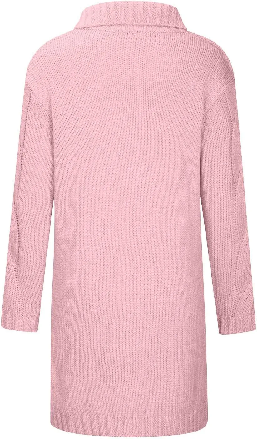 TIMIFIS Plus Size Cardigan Sweaters for Women Winter Knitted Long Coats Casual Buttons Jackets Solid Overcoat with Pocket