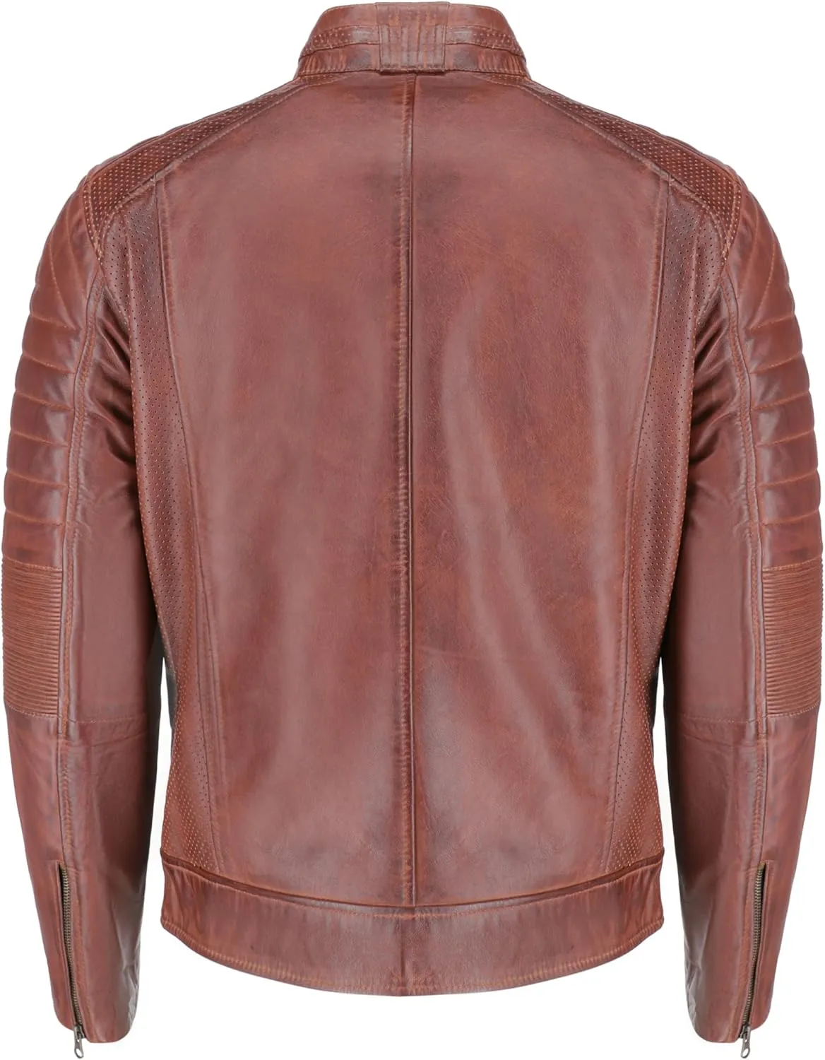 TLC Men's Genuine Leather Motorcycle Jacket - Lambskin Diamond Quilted Leather Jacket, Cafe Racer Leather Jacket