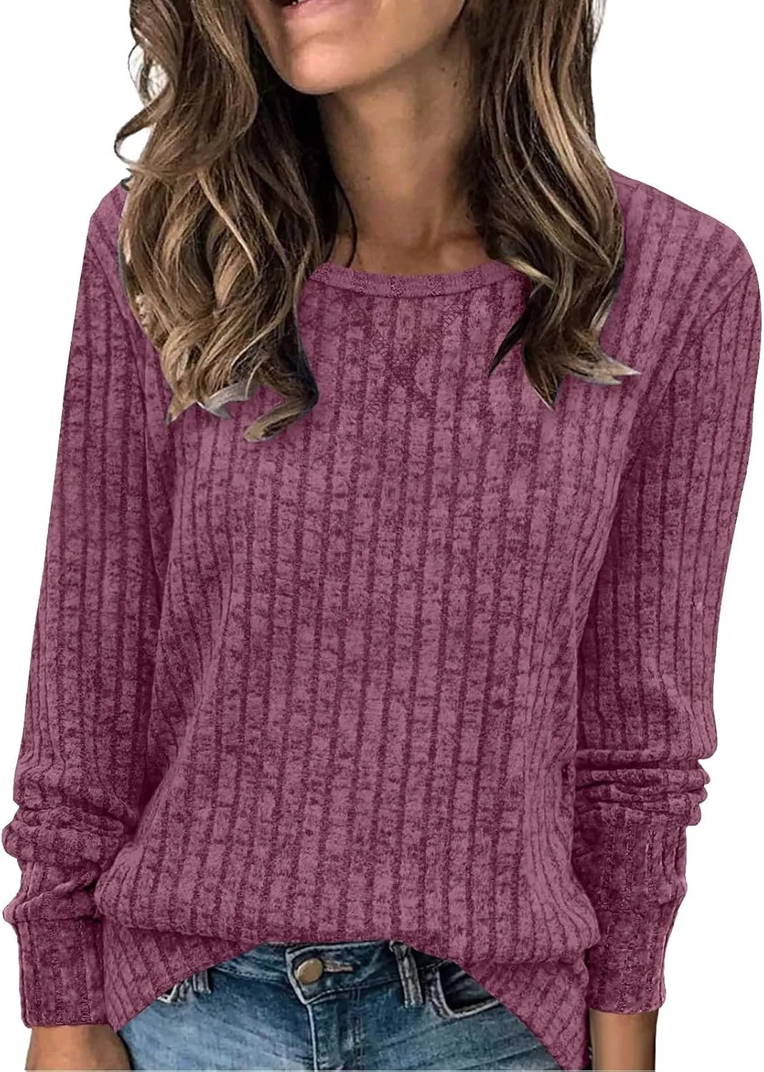 Tunic Sweaters for Women Crewneck Long Sleeve Shirts Lightweight Sweater Baggy Cute Cotton Knit Blouse Fall Clothes