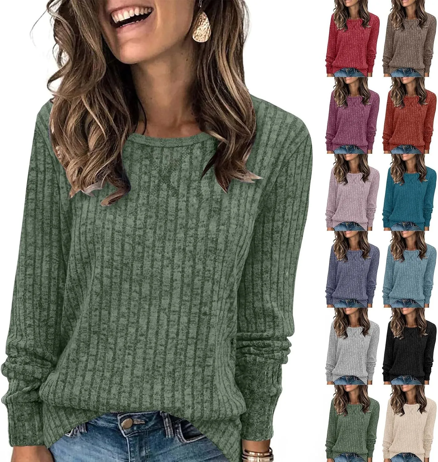 Tunic Sweaters for Women Crewneck Long Sleeve Shirts Lightweight Sweater Baggy Cute Cotton Knit Blouse Fall Clothes