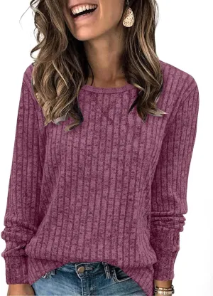 Tunic Sweaters for Women Crewneck Long Sleeve Shirts Lightweight Sweater Baggy Cute Cotton Knit Blouse Fall Clothes