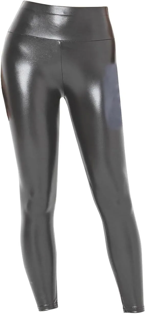 V Back Faux Leather Leggings Women Scrunch Butt Lifting V Cut Waist Shaped Ruched Squat Proof Leggings